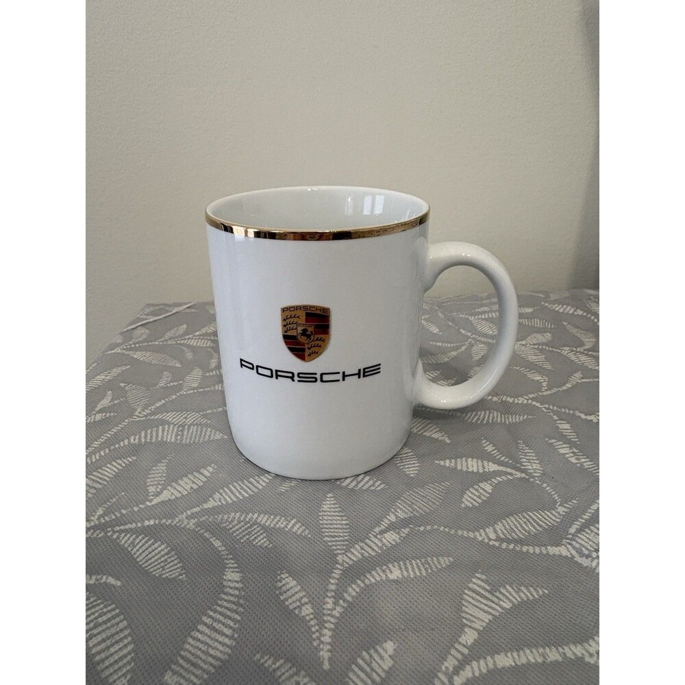 Porsche Official Emblem Coffee Mug/Cup Porcelain Gold Rim Made in Germany